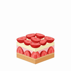 Cartoon style cut strawberries on a clean white background, simple and tasty