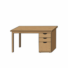 Wooden desk/table with a drawer. Illustration on a white background