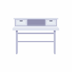 Light purple desk with two drawers and an open space