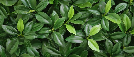 Obraz premium Lush Green Foliage Close Up Overhead Shot of Dense Leafy Plant Wall Background for Nature or Garden Design Projects