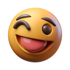 Fototapeta premium Playful Winking Emoji3Drender Joyful Expression Tongue Out Mischief Happy Cheeky Grinning Fun Whimsical Cute Smiling Face Digital Art
