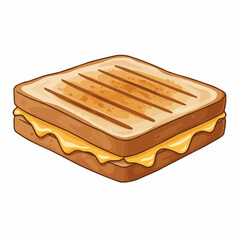Grilled sandwich cartoon, close up on golden grill lines and melted cheese slice