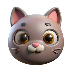 Adorable 3D rendering of a cute cat emoji with big, expressive eyes and soft fur texture. A charming digital pet portrait, perfect for expressing playful affection.