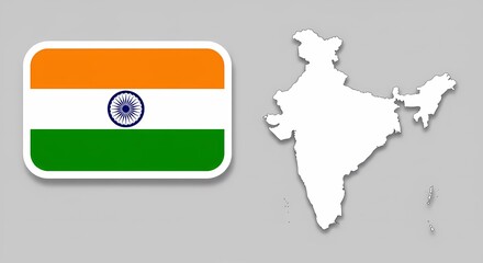 Vector poster with the flag of India. Vector outline of the map of India on a transparent background.