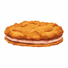 Crispy, fried food item, golden brown and textured, fills the lower portion of the frame