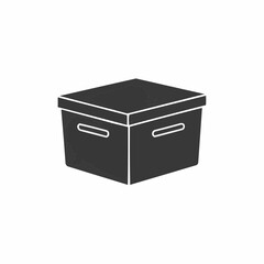 A vector drawing of a dark grey box with curved handle cutouts on a white background