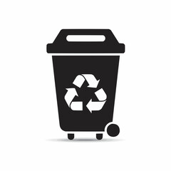 A black recycle bin with white universal recycling symbol on a white background