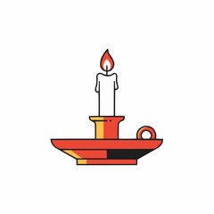 A minimalist drawing features a lit candle with a red flame, on a white background