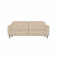 Section of a tan, tufted sofa with outlined cartoon style on a white background