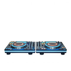Professional DJ equipment featuring dual turntables and colorful LED lights, designed for mixing and live performance in party environments.