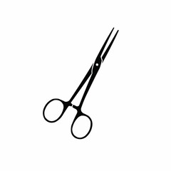 Black scissor-like tool on white background, with sharp blades and a central pivot point