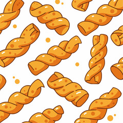 Twisted pastries on white background. Cartoon snack in sweet colors