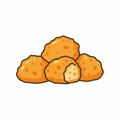 Cartoon illustration of fried chicken nuggets at the bottom corner of frame