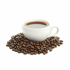 Fototapeta premium Coffee cup on roasted beans close up studio shot on white background