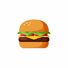 Vector burger. Bun with seeds, lettuce, tomato, cheese on a white background