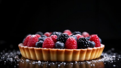 A close up of a tart with berries on top of it.