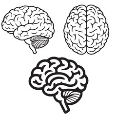 set human brain black vector silhouettes	outline coloring book page line art 