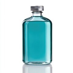 Naklejka premium Bottle filled with blue liquid on white background studio shot close up product photography clean minimalist design