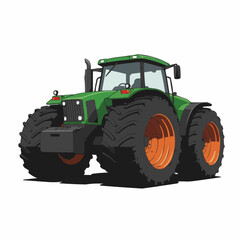 Obraz premium Green tractor with black wheels on white background, half view, top-down angle