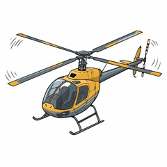 Cartoon helicopter with rotor blades rotating against a plain white background © Elsha