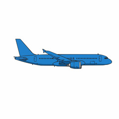 Blue illustration of a plane with windows and parts of the engine, tail and wings
