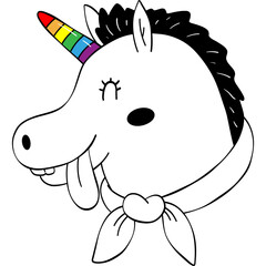 Cute Unicorn Sticking Tongue Out with a Rainbow Horn for Pride Day Doodle Outline