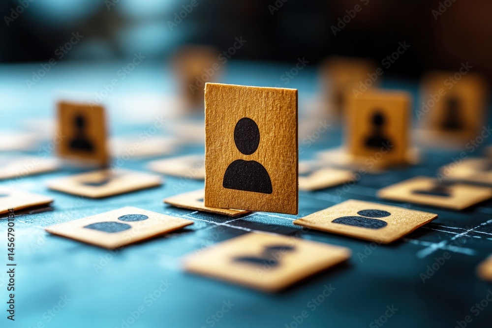 Wall mural conceptual image of human relationships and connections represented by icons on a digital platform w