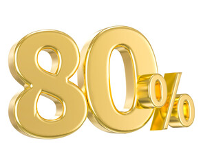 Number 80 Percent Gold 3D Render