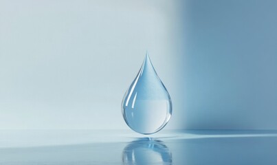 Fototapeta premium Transparent Water Drop on Blue Background with Reflection Effect