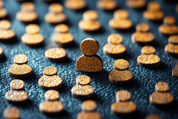 Abstract representation of individuality and community with orange textured figures against a dark background emphasizing connection and diversity in a modern digital society