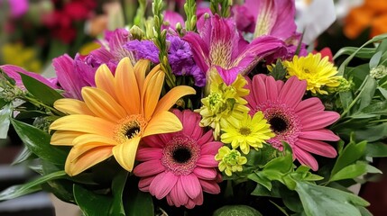 A colorful bouquet of flowers in a vase.