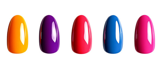 Set of Three Colorful Artificial Nails Against Transparent Background