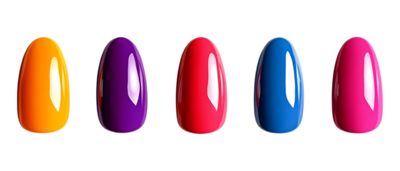 Set of Three Colorful Artificial Nails Against Transparent Background