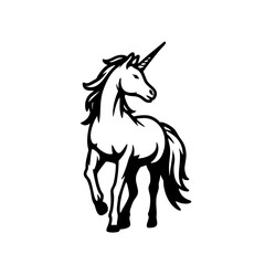 Fototapeta premium Minimalist Unicorn Icon – Black & White Full-Body Vector Outline Illustration