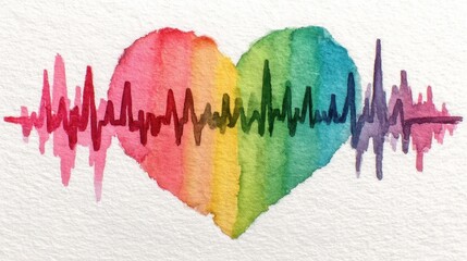 Obraz premium Rainbow Heartbeat Watercolor Painting Vibrant Love and Life Energy Art