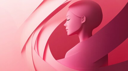 A paper cutout of a woman's profile in shades of pink.