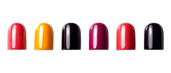 Set of Three Colorful Artificial Nails Against Transparent Background