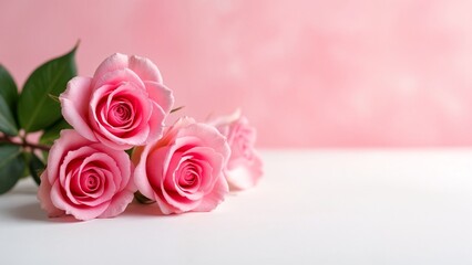Fototapeta premium A bunch of pink roses sitting on top of a white table.