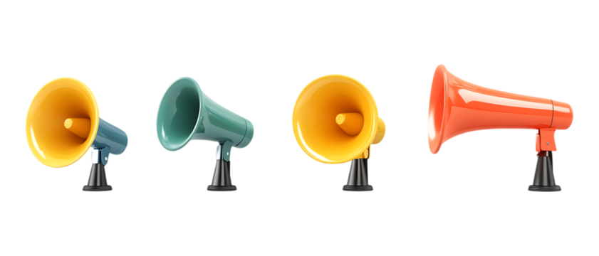 Set of Three Megaphones Against Transparent Background