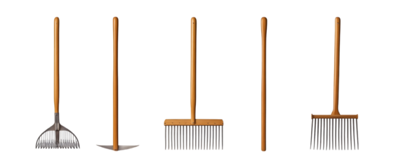 Collection Pack of Vintage Cleaning Tools Antique Brooms Mops and Brushes set against transparent background