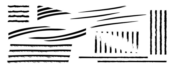 A clean, minimalist digital line art set in black stroke featuring geometric shapes, floral motifs, and intricate lines, arranged in a grid with thin black dividers on a white background.
