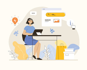 Client assistance, call center, hotline operator, consultant manager, technical support and customer service. Flat vector illustration.	
