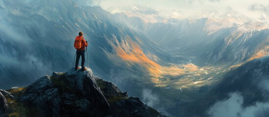 Hiker Contemplating Mountain Valley