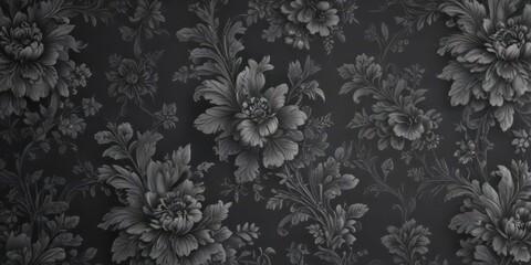 Fototapeta premium Dark grey floral wallpaper, small scale intricate design, black, small scale, covering