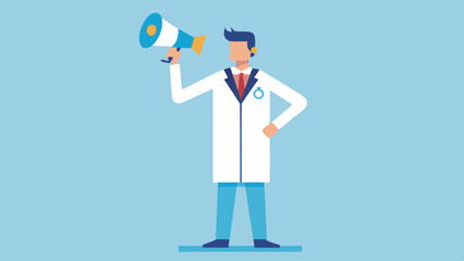 Authority A figure in a lab coat or suit standing confidently with a badge or diploma addressing an audience. A megaphone icon can be shown to indicate their authoritative voice.