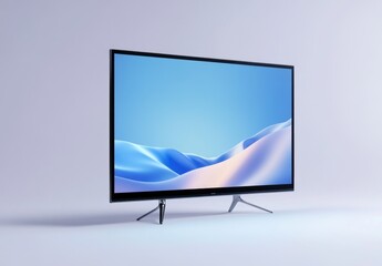 Fototapeta premium 3D cartoon television with modern design displaying serene landscape on white background