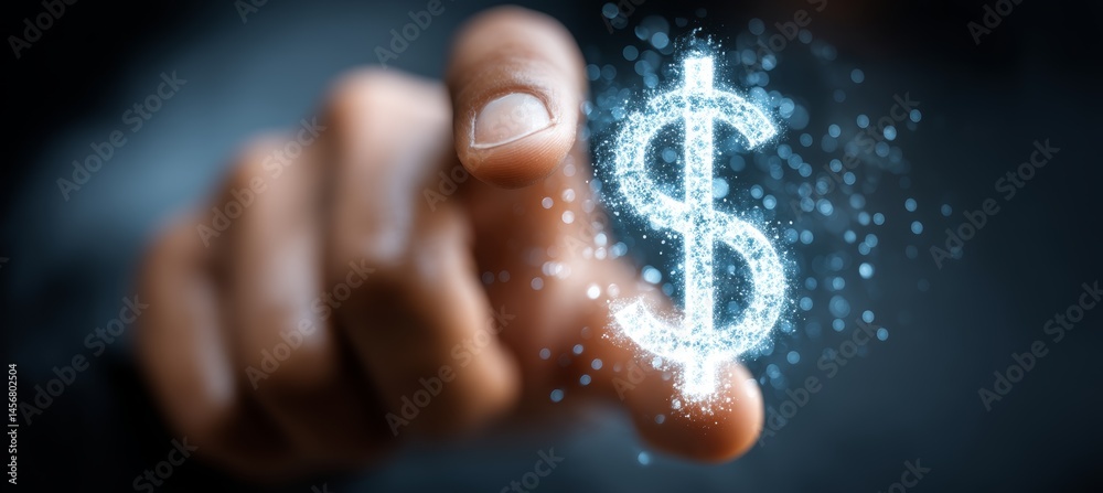 Aufkleber user touch virtual dollar icon. business digital currency payment transaction. generative ai technol