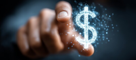 User touch virtual dollar icon. Business digital currency payment transaction. Generative AI technology.	
