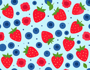 Colorful Strawberry Blueberry Raspberry Pattern