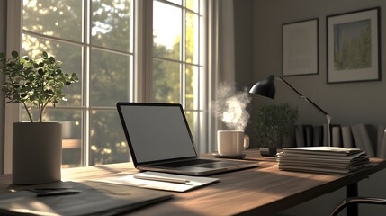 Interior view of a modern home office workspace.